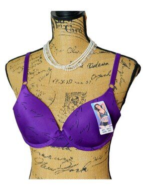 Womens 36C T-Shirt Bra Purple Love Print Lightly Padded Full Cover Underwire NEW